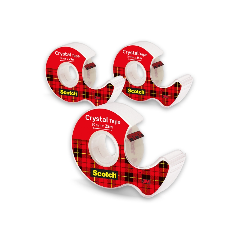 Ruban adhésif Scotch Crystal, lot de 3 – 19 mm x 25 m – Super transparent – Distributeur inclus – Couleur transparente