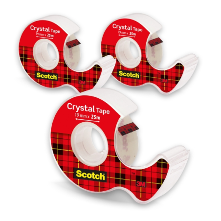 Ruban adhésif Scotch Crystal, lot de 3 – 19 mm x 25 m – Super transparent – Distributeur inclus – Couleur transparente