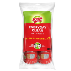Recharges de rouleau anti-peluches Scotch-Brite Everyday Clean, lot de 2 – 30 feuilles par rouleau – Blanc