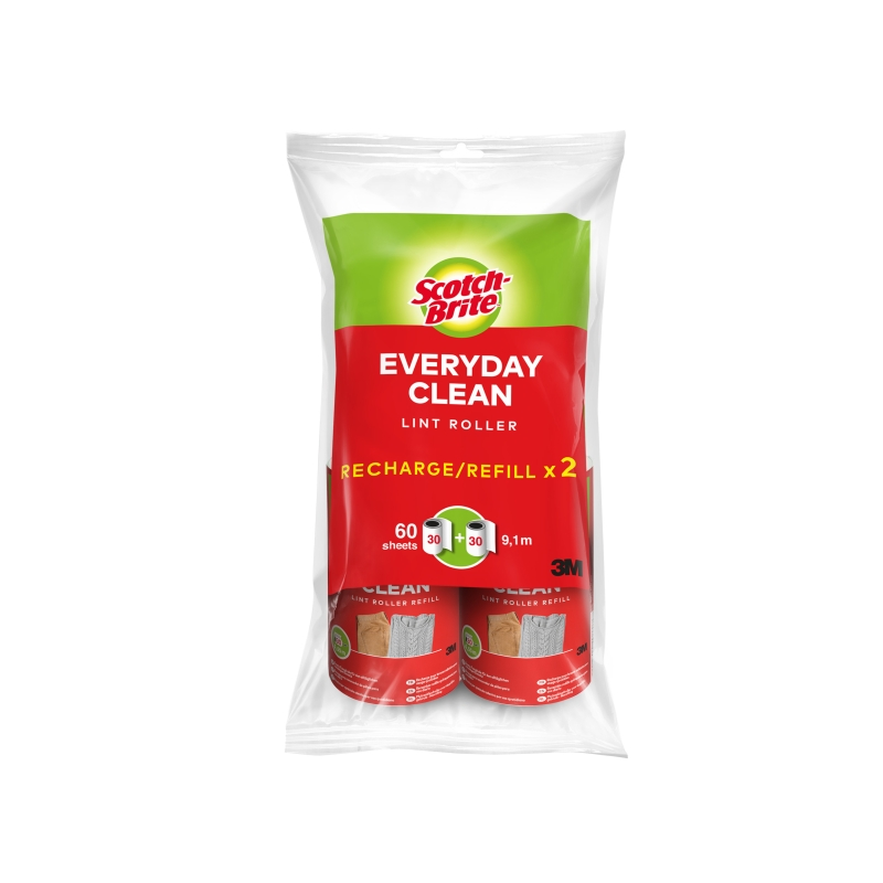 Recharges de rouleau anti-peluches Scotch-Brite Everyday Clean, lot de 2 – 30 feuilles par rouleau – Blanc