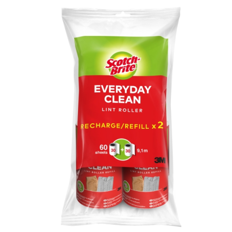 Recharges de rouleau anti-peluches Scotch-Brite Everyday Clean, lot de 2 – 30 feuilles par rouleau – Blanc
