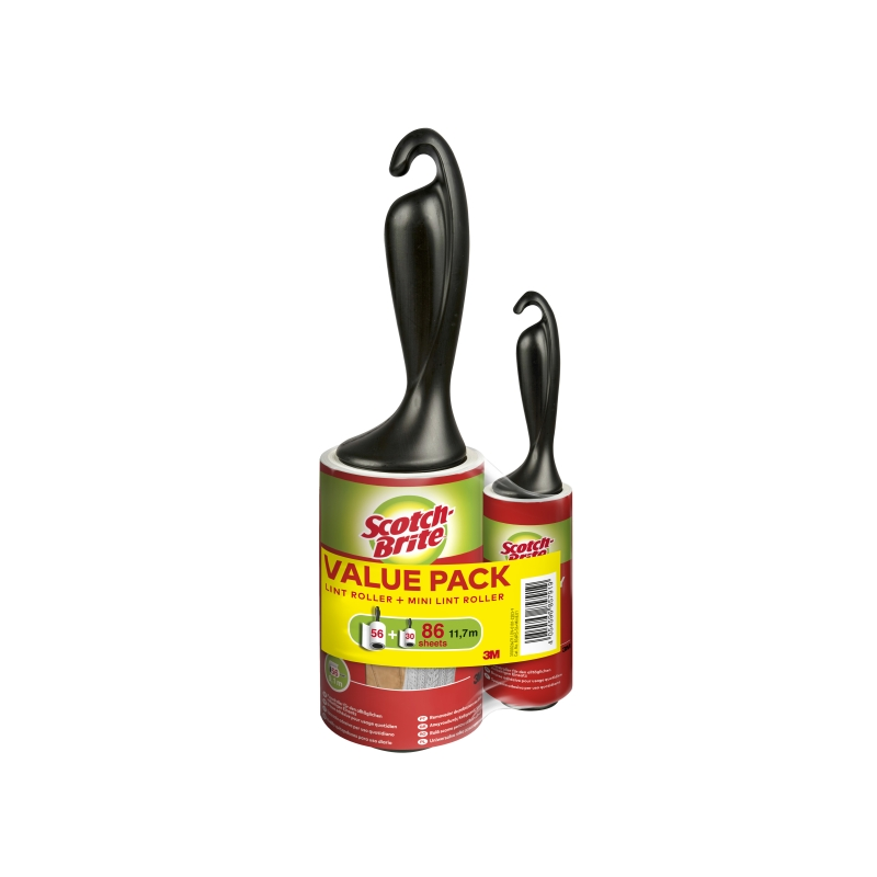 Rouleau anti-peluches Scotch-Brite Everyday Clean - 56 feuilles - Comprend un mini rouleau Everyday de 30 feuilles - Noir