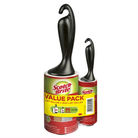 Rouleau anti-peluches Scotch-Brite Everyday Clean - 56 feuilles - Comprend un mini rouleau Everyday de 30 feuilles - Noir