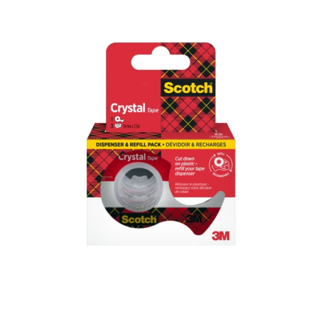 Ruban adhésif Scotch Crystal, lot de 3 – 19 mm x 7,5 m – Distributeur inclus – Couleur transparente