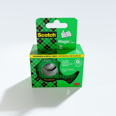Ruban adhésif invisible Scotch Magic (lot de 2) - 19 mm x 7,5 m - Distributeur inclus - Transparent