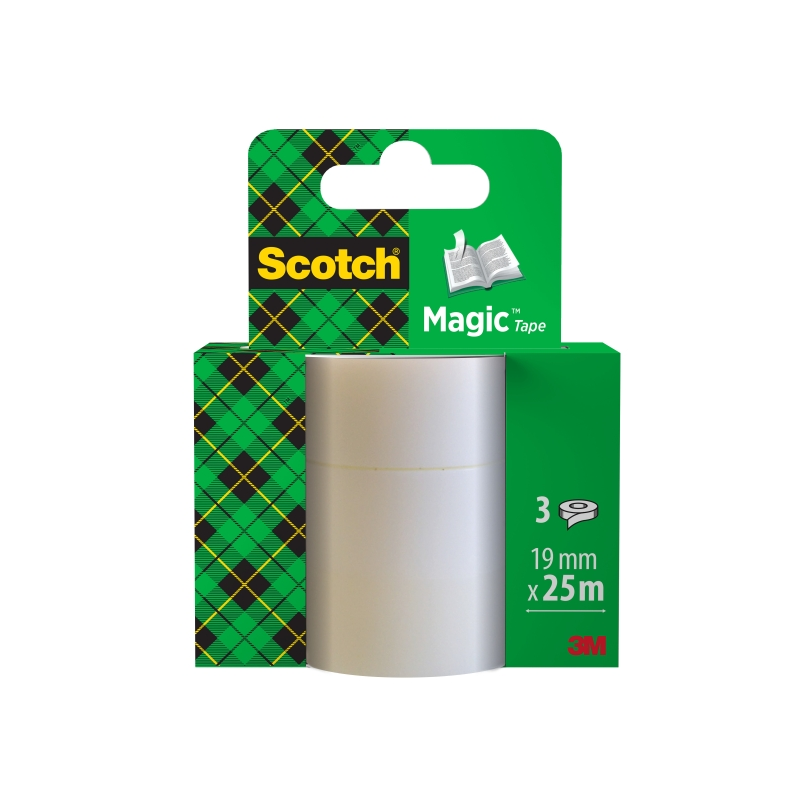 Ruban adhésif invisible Scotch Magic, lot de 3 – Recharge – 19 mm x 25 m – Transparent