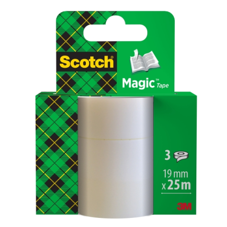 Ruban adhésif invisible Scotch Magic, lot de 3 – Recharge – 19 mm x 25 m – Transparent