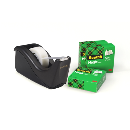 Dévidoir de ruban adhésif Scotch - Pour rubans jusqu'à 19 mm x 33 m - Comprend 4 rubans - Noir
