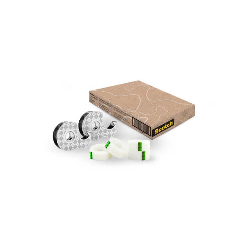 Dévidoir de ruban adhésif Scotch (lot de 2) - Pour rouleaux jusqu'à 19 mm x 13,9 m - Comprend 4 rubans - Adhésif végétal à 66 %