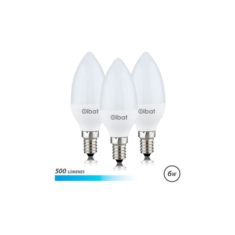 Lot de 3 ampoules LED Elbat C37 - 6W - 500LM - Culot E14 - Lumière froide - Économie d'énergie - Blanc froid
