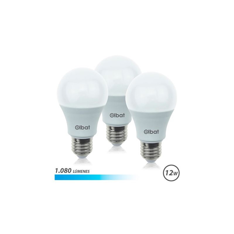 Elbat Pack de 3 Ampoules LED A60 12W - 1080LM - Culot E27 - Lumière Froide