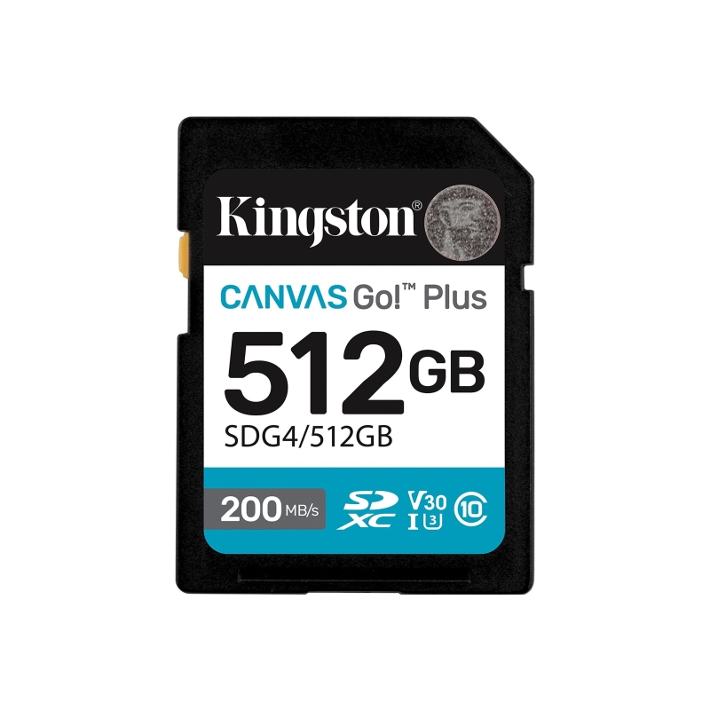 Carte SDXC Kingston 512 Go UHS-I U3 V30 Classe 10 200 Mo/s Canvas Go Plus