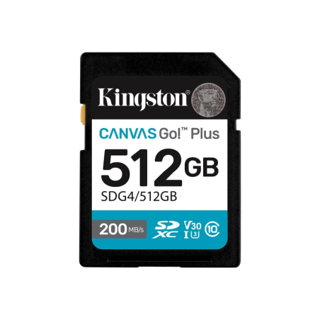 Carte SDXC Kingston 512 Go UHS-I U3 V30 Classe 10 200 Mo/s Canvas Go Plus