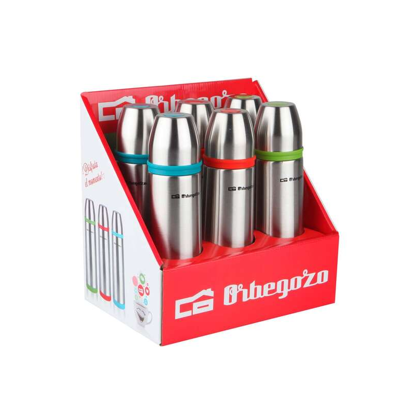 Orbegozo Ensemble thermos avec identifiant de boisson – Acier inoxydable résistant – Bandes colorées – Système anti-déversement