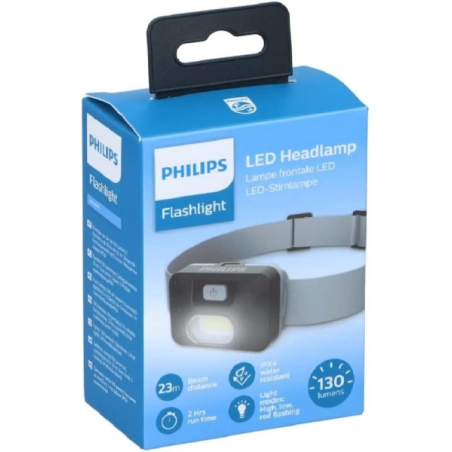 Lampe frontale LED Philips - Bandeau - 130 lumens - Mains libres - Noir et gris