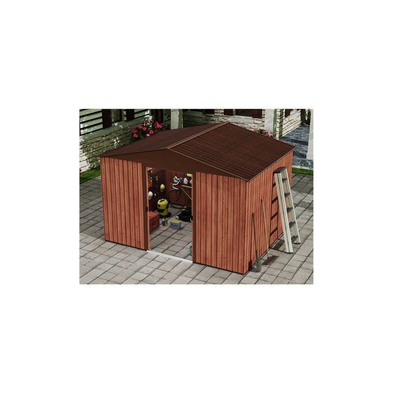 Abri de jardin en métal Sungarden - Porte coulissante - 7,4 m² - Couleur bois