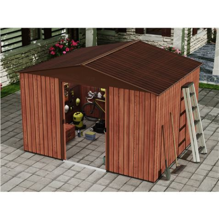 Abri de jardin en métal Sungarden - Porte coulissante - 7,4 m² - Couleur bois