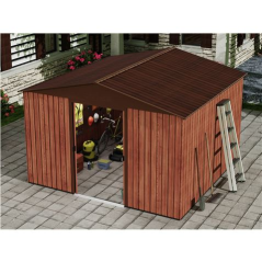 Abri de jardin en métal Sungarden - Porte coulissante - 9,14 m² - Couleur bois