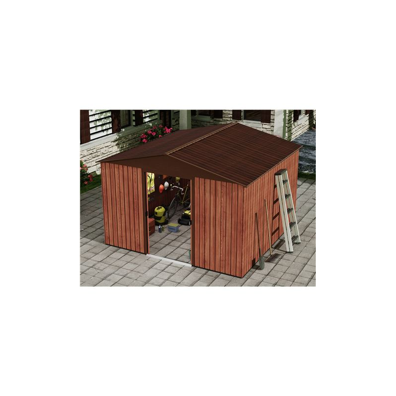Abri de jardin en métal Sungarden - Porte coulissante - 9,14 m² - Couleur bois