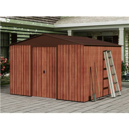 Abri de jardin en métal Sungarden - Porte coulissante - 9,14 m² - Couleur bois