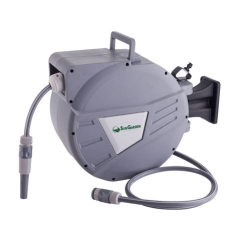 Tuyau Sungarden SG0165 20 mètres - Enrouleur automatique avec guide - Fonction de rétraction lente - Support mural - Pivotant à