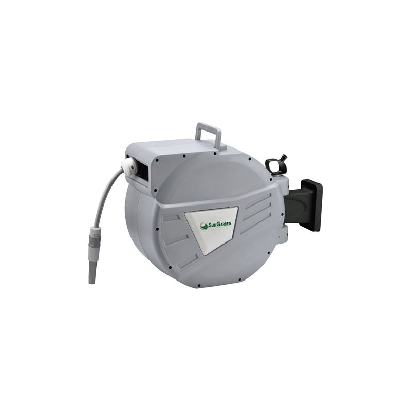 Tuyau Sungarden SG0166 30 mètres - Enrouleur automatique avec guide - Rétraction lente - Support mural - Pivotant à 180 degrés -