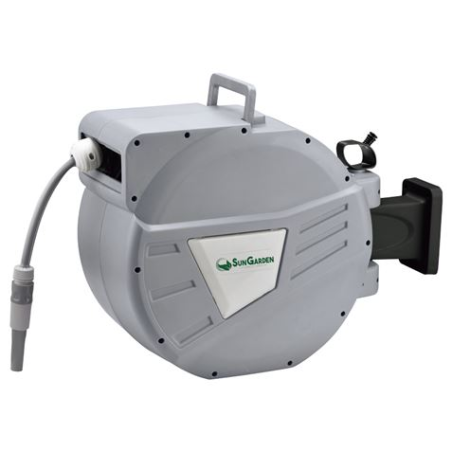 Tuyau Sungarden SG0166 30 mètres - Enrouleur automatique avec guide - Rétraction lente - Support mural - Pivotant à 180 degrés -