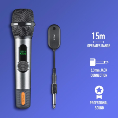Microphone vocal sans fil NGS SingerStar Duo Kit 2 - Type dynamique - Son puissant et clair - Entrée Jack 3,5 et adaptateur Jack
