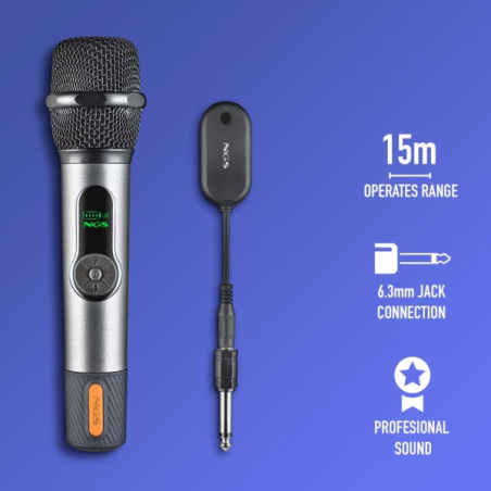 Microphone vocal sans fil NGS SingerStar Duo Kit 2 - Type dynamique - Son puissant et clair - Entrée Jack 3,5 et adaptateur Jack