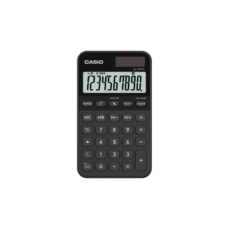 Calculatrice de poche Casio SL-310YC avec écran LCD 10 chiffres - Calculatrice fiscale - Alimentation solaire et piles - Compact