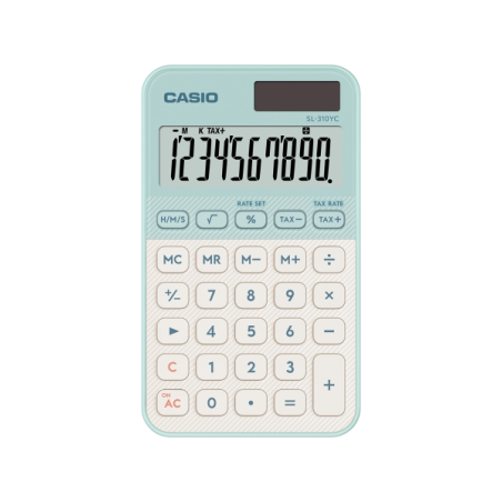 Calculatrice de poche Casio SL-310YC avec écran LCD 10 chiffres - Calculatrice fiscale - Alimentation solaire et piles - Compact