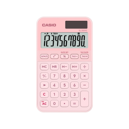 Calculatrice de poche Casio SL-310YC avec écran LCD 10 chiffres - Calculatrice fiscale - Alimentation solaire et piles - Compact