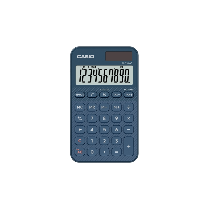 Calculatrice de poche Casio SL-310YC avec écran LCD 10 chiffres - Calculatrice fiscale - Alimentation solaire et piles - Compact
