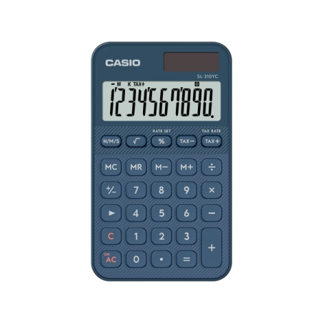 Calculatrice de poche Casio SL-310YC avec écran LCD 10 chiffres - Calculatrice fiscale - Alimentation solaire et piles - Compact