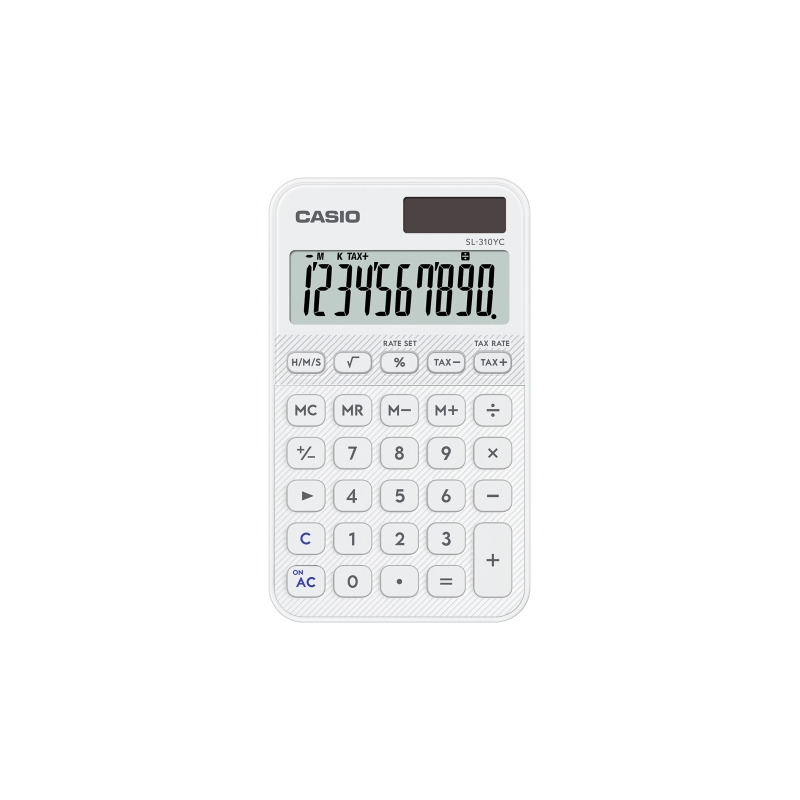 Calculatrice de poche Casio SL-310YC avec écran LCD 10 chiffres - Calculatrice fiscale - Alimentation solaire et piles - Compact