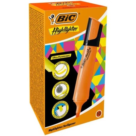 Boîte surligneurs orange Bic x10