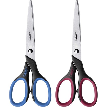 Ciseaux Scolaires Bic Comfort 16cm - Manche Souple - Droitier - Couleur Noir/Bleu ou Noir/Rose Aléatoire