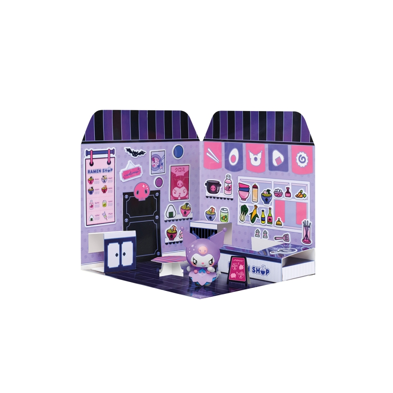Comansi Sticker House Kuromi Ramen Shop - Figurine incluse - Autocollants lavables - Décor adorable - Jeu créatif