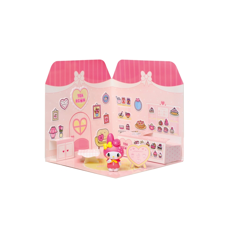 Comansi Sticker House My Melody Tea Room - Figurine incluse - Autocollants lavables - Décor adorable - Jeu créatif