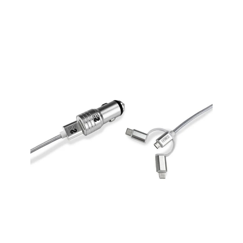 Chargeur de voiture Subblim Dual USB - Longueur 1 m - Charge rapide jusqu'à 2 400 A/12 W - Extérieur en fibre de nylon durable -