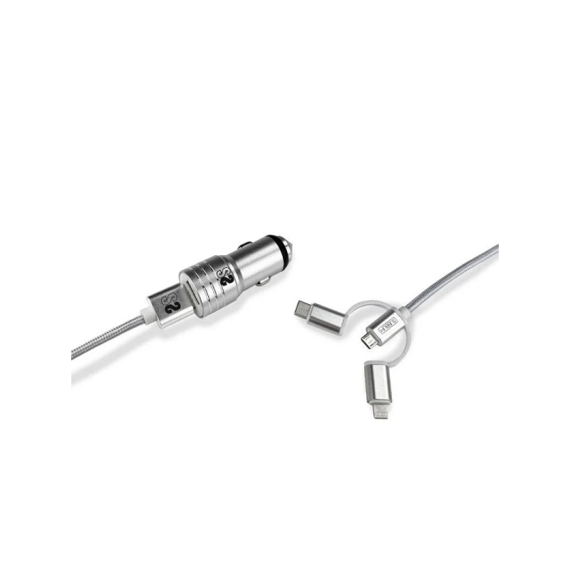 Chargeur de voiture Subblim Dual USB - Longueur 1 m - Charge rapide jusqu'à 2 400 A/12 W - Extérieur en fibre de nylon durable -