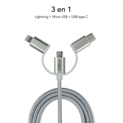 Chargeur de voiture Subblim Dual USB - Longueur 1 m - Charge rapide jusqu'à 2 400 A/12 W - Extérieur en fibre de nylon durable -