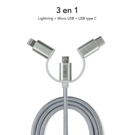 Chargeur de voiture Subblim Dual USB - Longueur 1 m - Charge rapide jusqu'à 2 400 A/12 W - Extérieur en fibre de nylon durable -