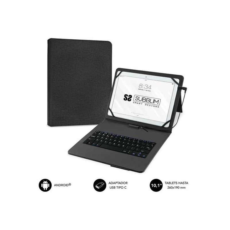 Subblim Keytab Pro USB - Clavier avec étui universel pour tablettes - Confort et flexibilité lors de la frappe - Angle idéal pou