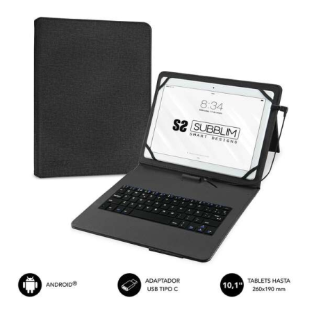Subblim Keytab Pro USB - Clavier avec étui universel pour tablettes - Confort et flexibilité lors de la frappe - Angle idéal pou