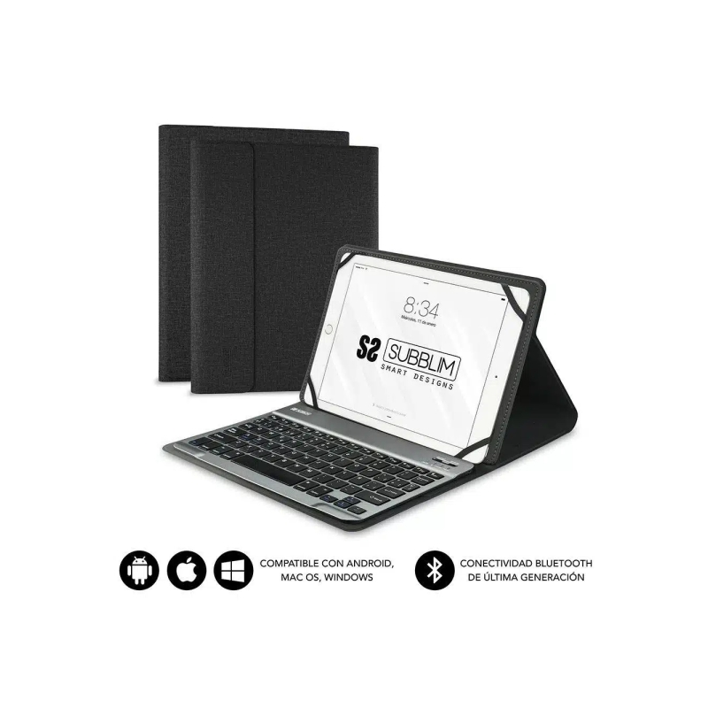 Clavier Bluetooth détachable Subblim - Étui universel 9-10,1" - Design ultra-fin - Support réglable - Accès à toutes les fonctio