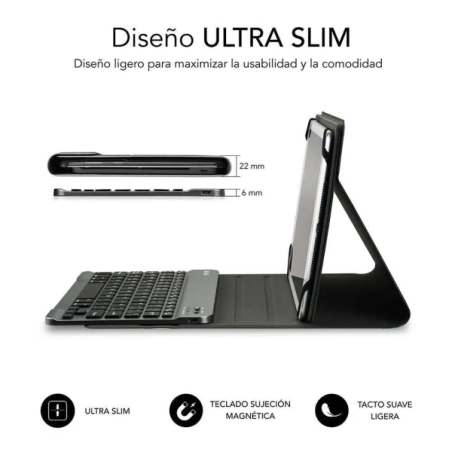 Clavier Bluetooth détachable Subblim - Étui universel 9-10,1" - Design ultra-fin - Support réglable - Accès à toutes les fonctio