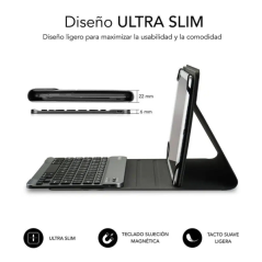 Clavier Bluetooth détachable Subblim - Étui universel 9-10,1" - Design ultra-fin - Support réglable - Accès complet - Fermeture