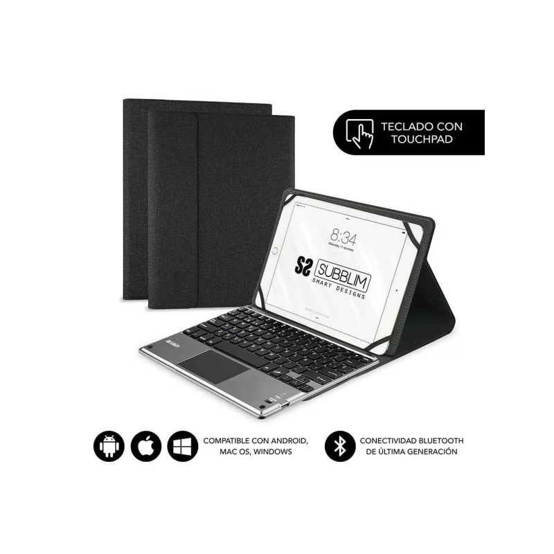 Clavier Bluetooth détachable Subblim - Étui universel 9-10,1" - Design ultra-fin - Support réglable - Pavé tactile - Système mag