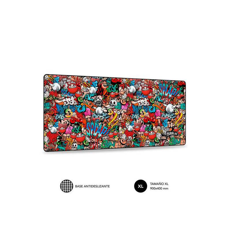 Tapis de souris Subblim Graffiti - Taille 900x400 mm - Caoutchouc antidérapant - Bords cousus - Haute élasticité - Technologie d